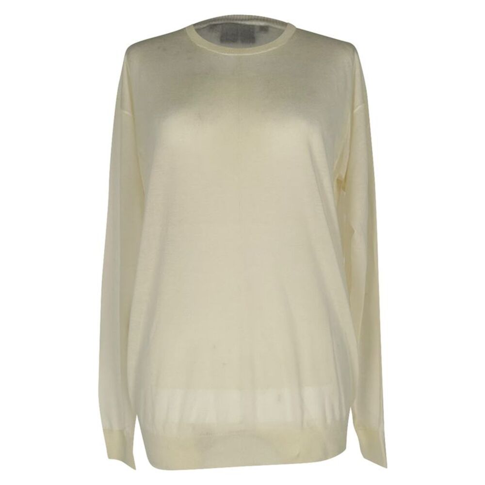 Theory Knitted Crewneck Sweater in Ivory Silk